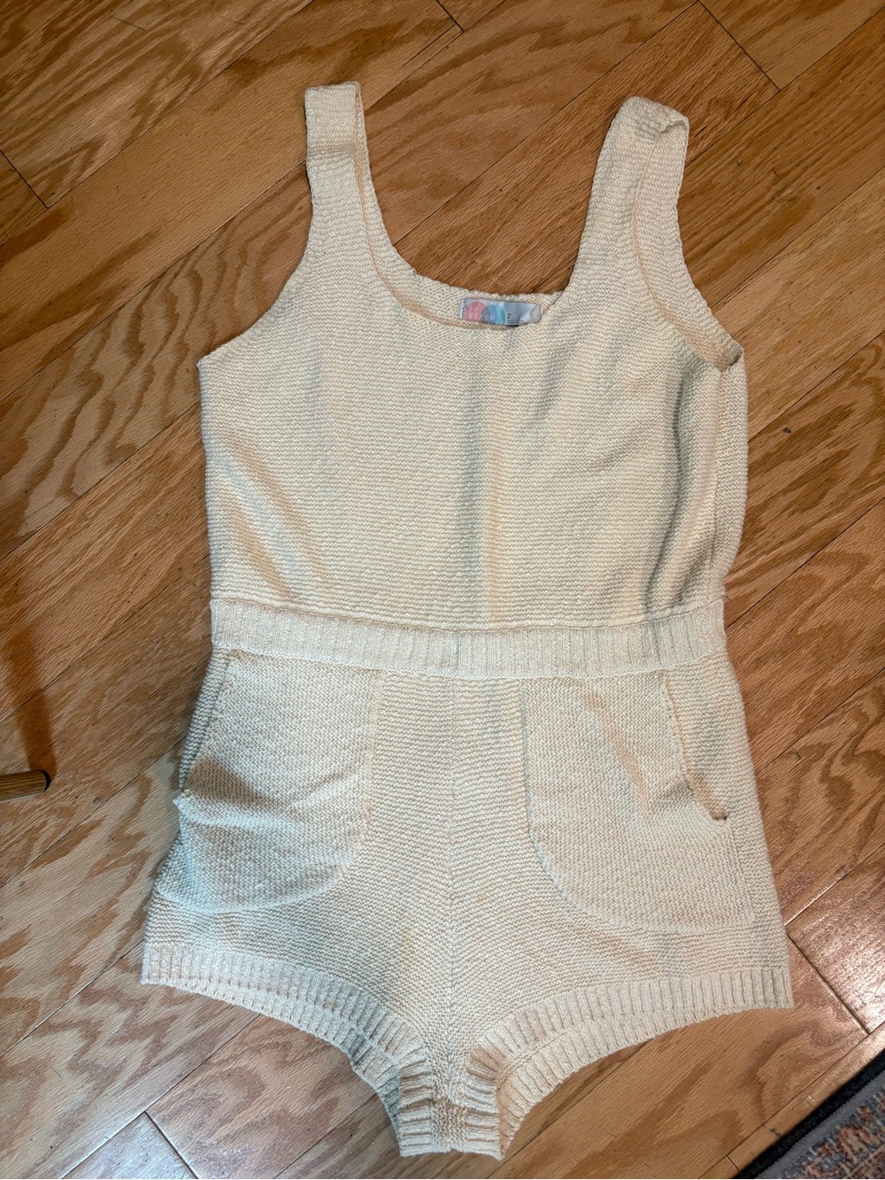 Free People Cream Knit Tank Romper